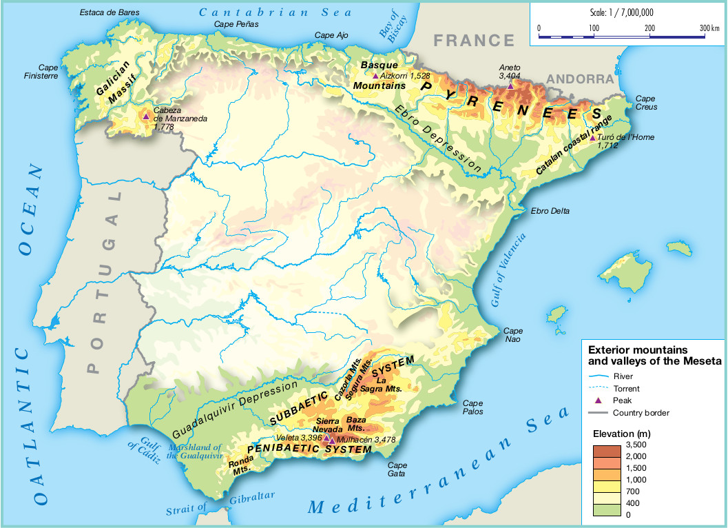 Плоскогорье Месета в Испании карта