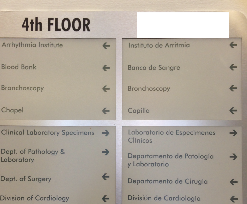 Hospital directory in English and Spanish