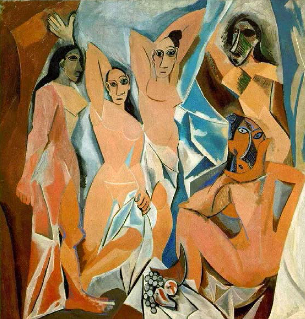 Las señoritas de Avignon, Pablo Picasso (1881-1973) Cubist painting of five nude feminine figures.