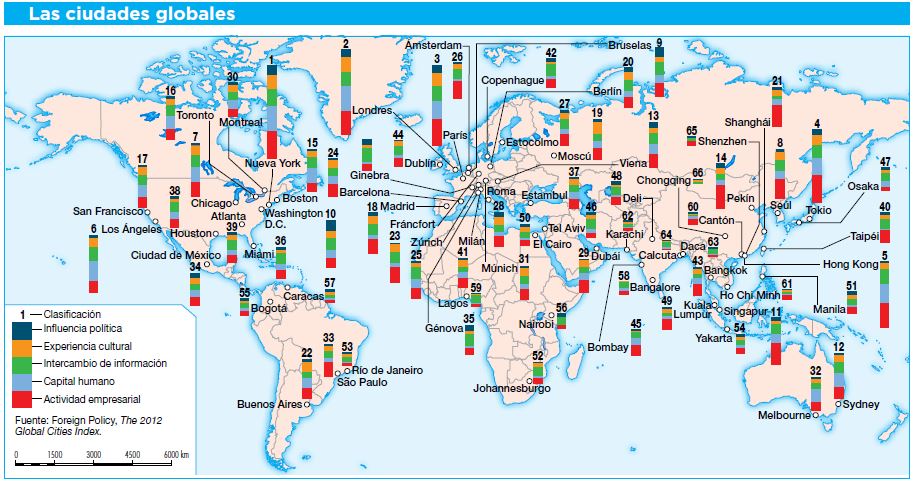 Resultado de imagen de las ciudades globales mapa mundi