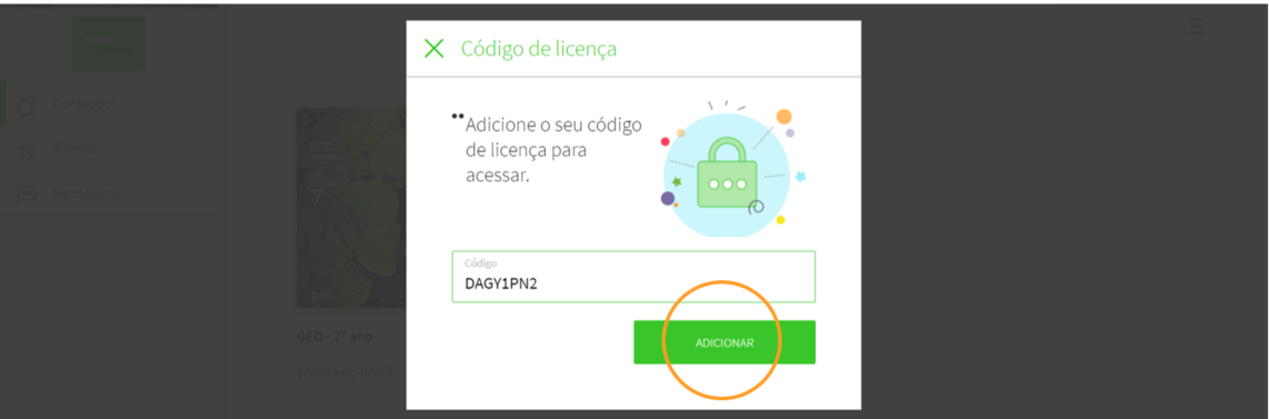 No  kids, onde eu dígito o código de ativação do login para