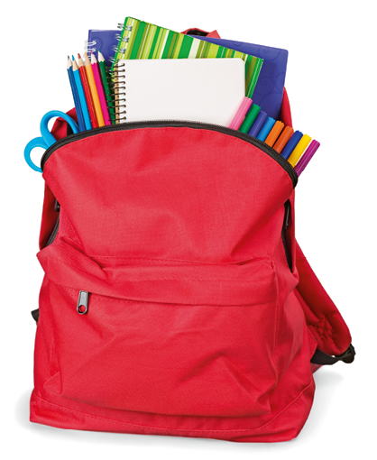 A backpack filled with school supplies.