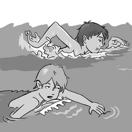 Two boys swimming.